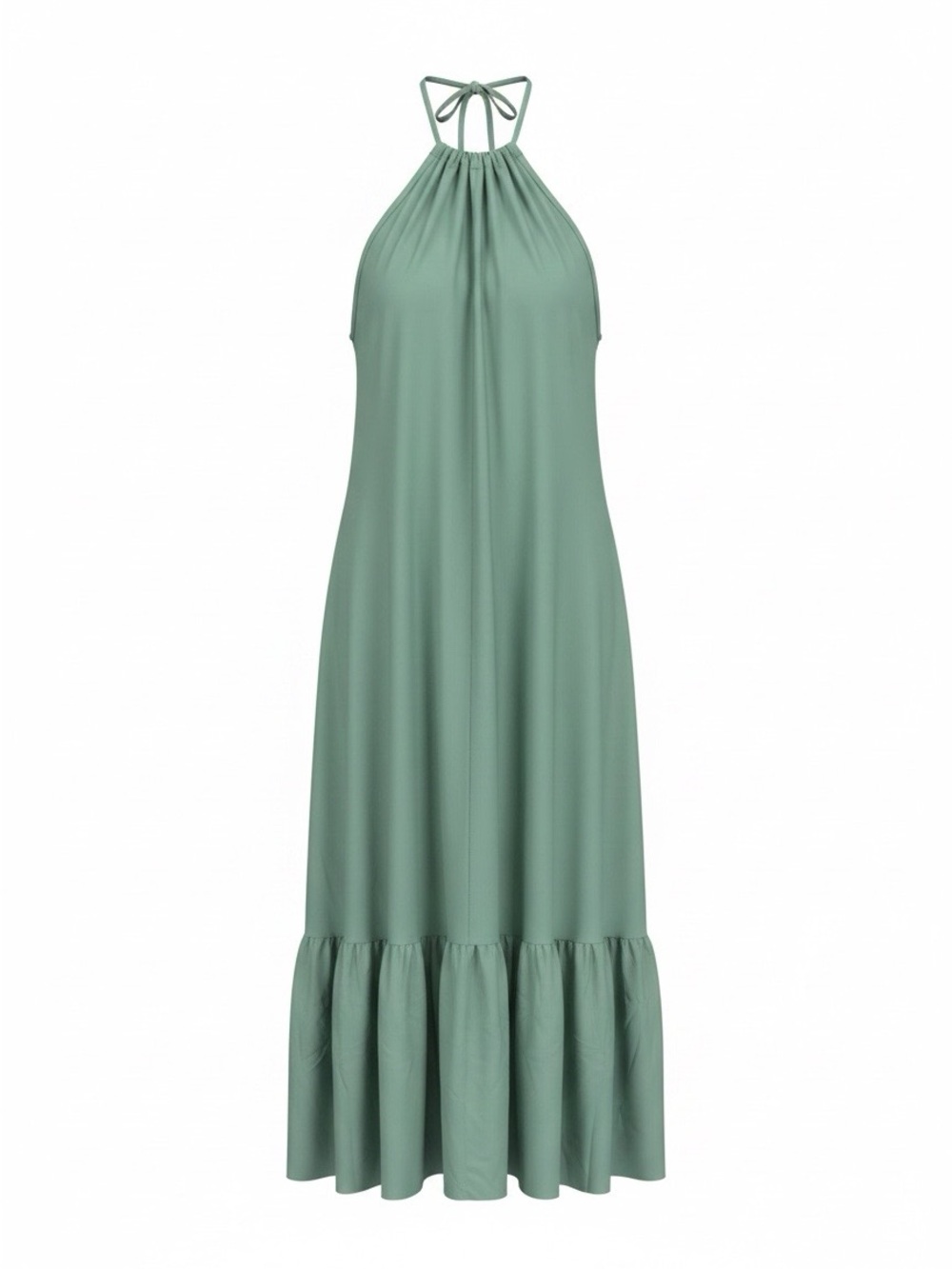 Halter Maxi Dress in Sage Green with Ruffle Hem